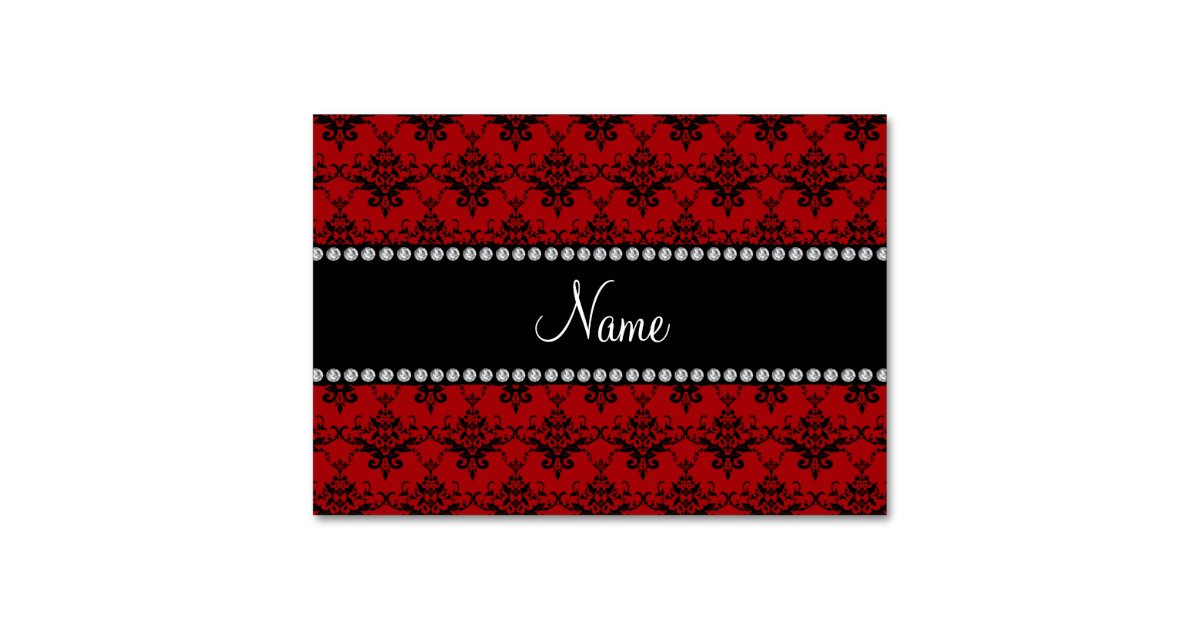 Personalized name Red black damask Card Zazzle