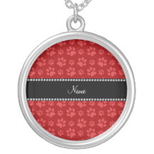 Personalized name red dog paw prints pendant