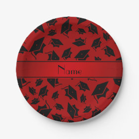 Personalized name red graduation cap 7 inch paper plate