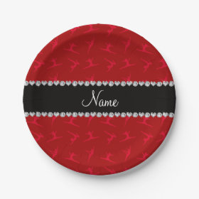 Personalized name red gymnastics pattern 7 inch paper plate