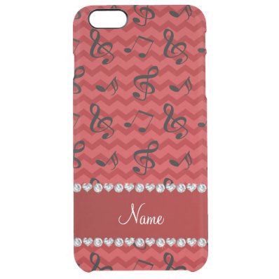 Personalized name red music notes chevrons clear iPhone 6 plus case