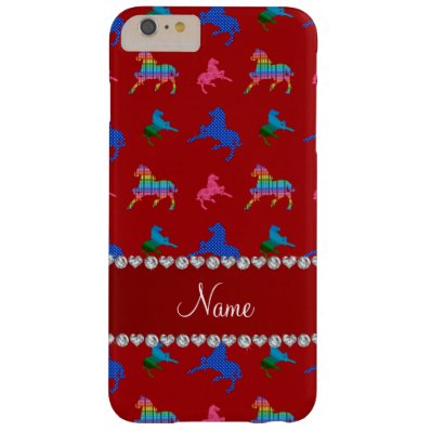 Personalized name red patterned horses barely there iPhone 6 plus case