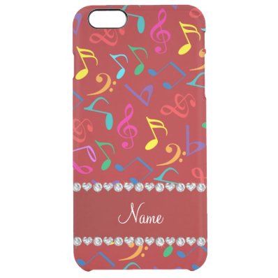 Personalized name red rainbow music notes clear iPhone 6 plus case
