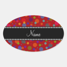 Personalized name red rainbow polka dots sticker