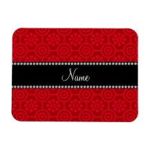 Personalized name red retro flowers rectangular magnets
