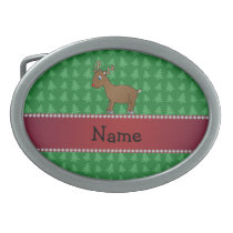 Personalized name reindeer green christmas trees belt buckles