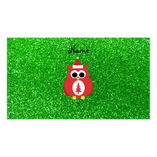 Personalized name santa owl green glitter business card