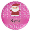 Personalized name santa pink snowflakes party plate