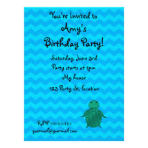 Personalized name sea turtle blue chevrons personalized invite