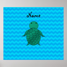 Personalized name sea turtle blue chevrons print