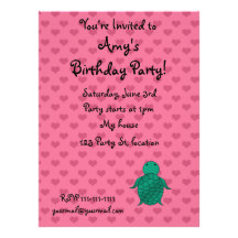 Personalized name sea turtle pink hearts announcement