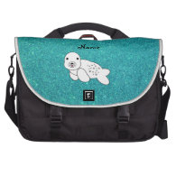 Personalized name seal pup turquoise glitter commuter bag