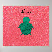 Personalized name seat turtle pink glitter posters