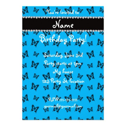 Personalized name sky blue butterfly pattern custom invites