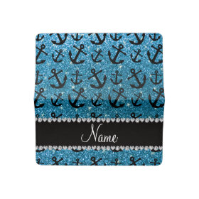 Personalized name sky blue glitter anchors checkbook cover