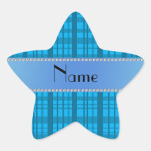 Personalized name sky blue plaid star sticker