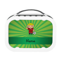 Personalized name soccer player green sunburst lunch box