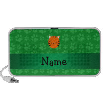 Personalized name tiger face green paw pattern mini speakers
