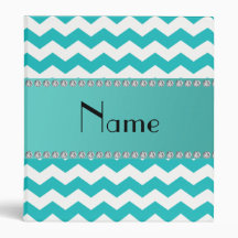 Personalized name turquoise chevrons 3 ring binder