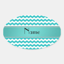 Personalized name turquoise chevrons oval stickers