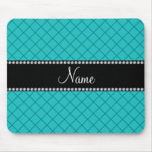 Personalized name turquoise grid pattern mouse pads
