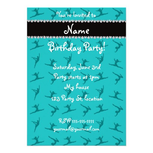 Personalized name turquoise gymnastics pattern personalized invitation