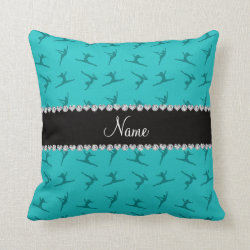 Personalized name turquoise gymnastics pattern throw pillow