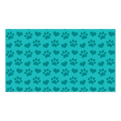 Personalized name turquoise hearts and paw prints business card templates (back side)