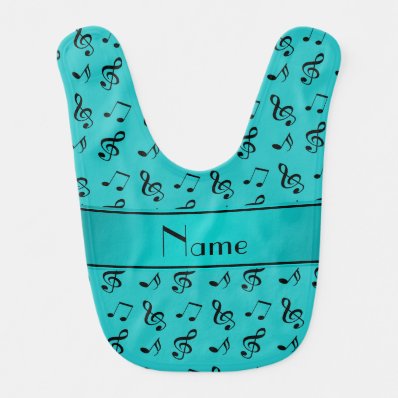 Personalized name turquoise music notes baby bib