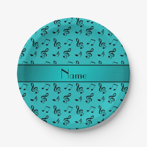 Personalized name turquoise music notes 7 inch paper plate Zazzle