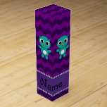 Personalized name turquoise owl purple chevrons wine bottle boxes