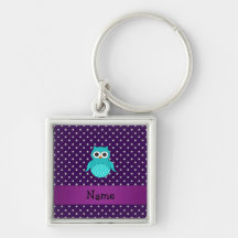 Personalized name turquoise owl purple diamonds key chains