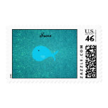 Personalized name turquoise whale glitter postage stamp