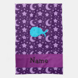 Personalized name turquoise whale purple stars kitchen towels