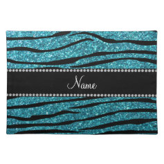 Personalized name turquoise zebra stripes place mats