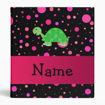 Personalized name turtle pink polka dots 3 ring binder