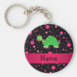 Personalized name turtle pink polka dots keychain