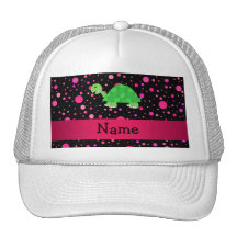 Personalized name turtle pink polka dots mesh hat