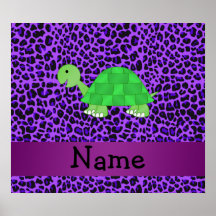 Personalized name turtle purple leopard pattern poster