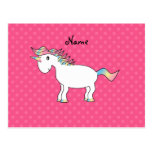 Personalized name unicorn pink polka dots post cards