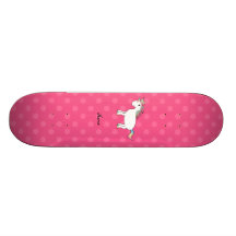 Personalized name unicorn pink polka dots skate deck