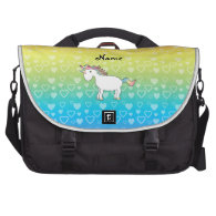 Personalized name unicorn rainbow hearts laptop bag
