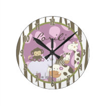 Personalized Name Wall Clock Jacana Girly Jungle