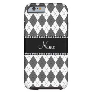 Personalized name White and grey argyle pattern Tough iPhone 6 Case