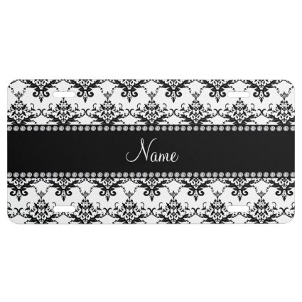 Personalized name white black damask license plate