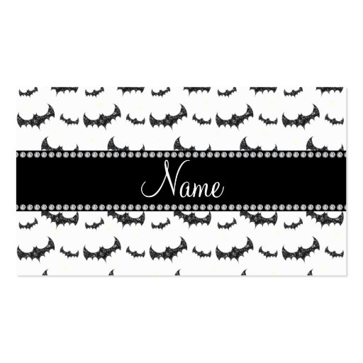 Personalized name white glitter bats business cards