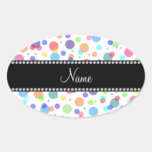 Personalized name white rainbow polka dots stickers