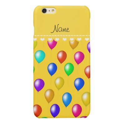 Personalized name yellow rainbow birthday balloons glossy iPhone 6 plus case