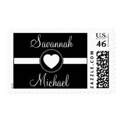 Personalized Names Heart Black White Wedding Stamp