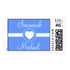 Personalized Names Heart Blue Wedding Stamps